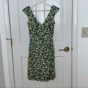 Colors Crystals & Sequins Teal Mini Dress